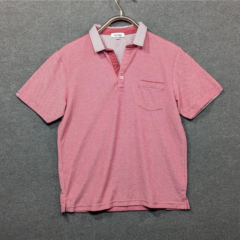 L'Heure Bleue Polo Shirt Mens Medium Contrasting Collar French Luxury Pocket Red